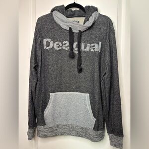 Desigual Men’s Hoodie Sweatshirt Gray And Black, Size XL